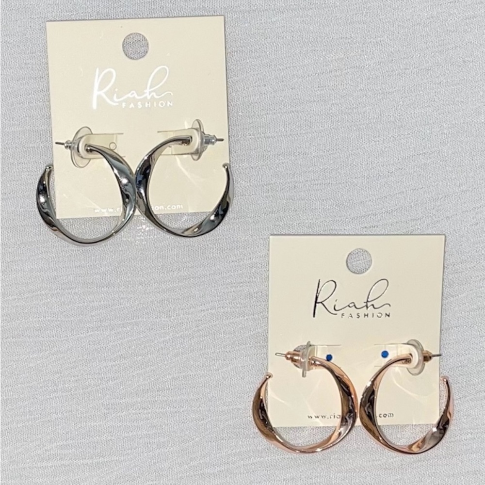 Riah Twisted Rose Gold  & Silver Hoop Earrings 2 sets.